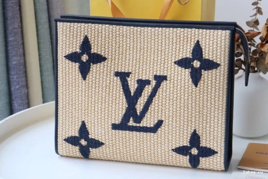 VUITTON Raffia Toiletry Monogram Pouch LOUIS 0729